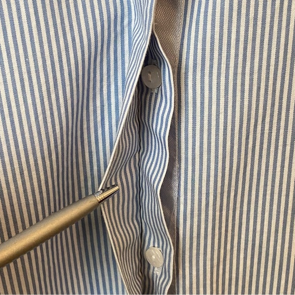 Saint James Mademoiselle Blue White Striped Button Down Preppy Shirt Size 14 - Picture 4 of 15